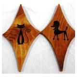 2 Wood Wall Hanging Decor - dog/cat
