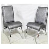 Pair faux alligator chrome base chairs