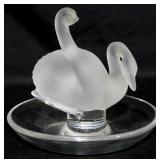 Lalique crystal pin dish with swans