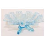 Opalescent blue 3 toed bowl, 4 x 8