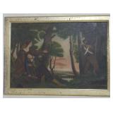 Framed European scene on board 18x25