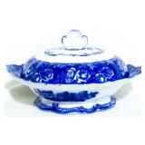 English flow blue covered tureen