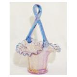 Fenton irridescent blue & pink basket