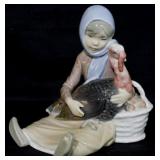 Lladro girl with turkey, 6"