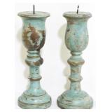 Pair painted candle prickets, 9"