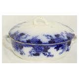 Vintage flow blue covered tureen, 6 x 11 x 9