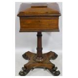 Rosewood carved pedestal tea caddy