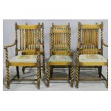Super set barley twist chairs, needlepoint seats