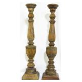 Pair painted candle prickets, 22" tall