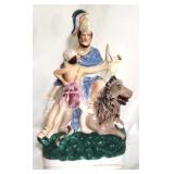 Staffordshire lion & warrior 14" tall figurine