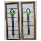 Pair stained & leaded glass windows