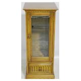 Oak beveled glass door cabinet, w/ drawer
