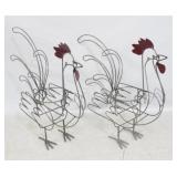 Pair wire chicken planters, 28.5" tall