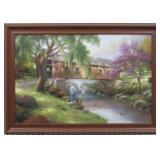 FISHING HOLE ON CANVAS BY THOMAS KINKADE