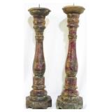 Pair painted candle prickets, 18"