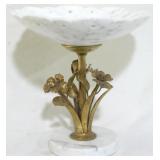 Marble Compote, brass florals 10x9.5