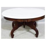 Rose carved oval marble top coffee table