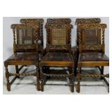 6 Barley twist English oak cane back chairs