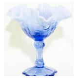 Fenton opalescent blue ruffled compote