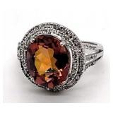 Sterling Silver Large Citrine Ring, size 8
