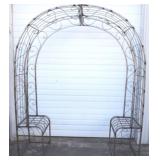 Metal garden arbor with benches, 74 x 79 x 23.5