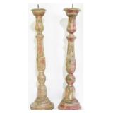 Pair painted candle prickets, 15" tall
