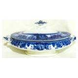English flow blue covered dish