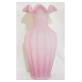 Fenton pink satin 11" ruffled edge vase