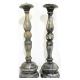 Pair painted candle prickets, 23" tall