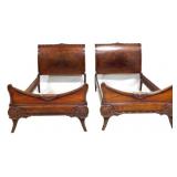 Fancy matching pair mahogany twin beds