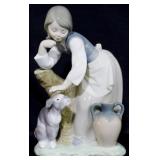 Lladro girl with doy figurine, 8.5"