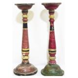Pair painted candle prickets, 13" tall