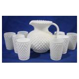 Milk Glass Pitcher w/ 8 Milk Glass Tumblers
