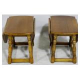 Matched pair oak butterfly drop side tables