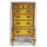 Burl walnut chest on chest, carved knee