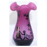 Signed Gibson Cameo art glass 7" vase