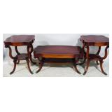 Mahogany leather top 3 pc coffee table set