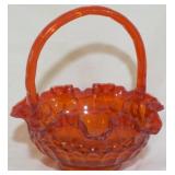 Fenton Red Glass Basket 8x7"