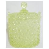 Vaseline Buttons & Bowls lidded jar, 6"