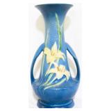 Roseville Zephyr Lily 12.5" handled blue vase