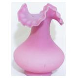 Fenton pink satin ruffled top 7.5" vase