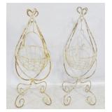 Pair wire metal swinging planters, 37" tall