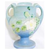 Roseville White Rose blue 8" vase