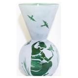 Pilgrim art glass green cameo 10" vase