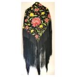 Vintage Embroidered Silk Piano Shawl