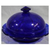 Blue Glass Covered Dish 6x4