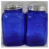 Blue Glass Salt and Pepper Shakers 5" tall