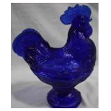 Blue Glass Rooster 9x7x4