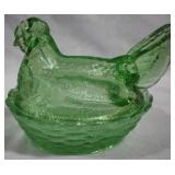 Green Glass Hen on Nest 6x5x5