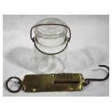 Brass scale & vintage jar